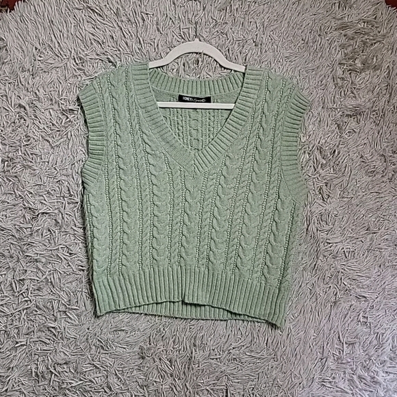 Honey & Sparkle Cropped Sweater Vest Cable Knit Light Green Size Medium M - Picture 7 of 7